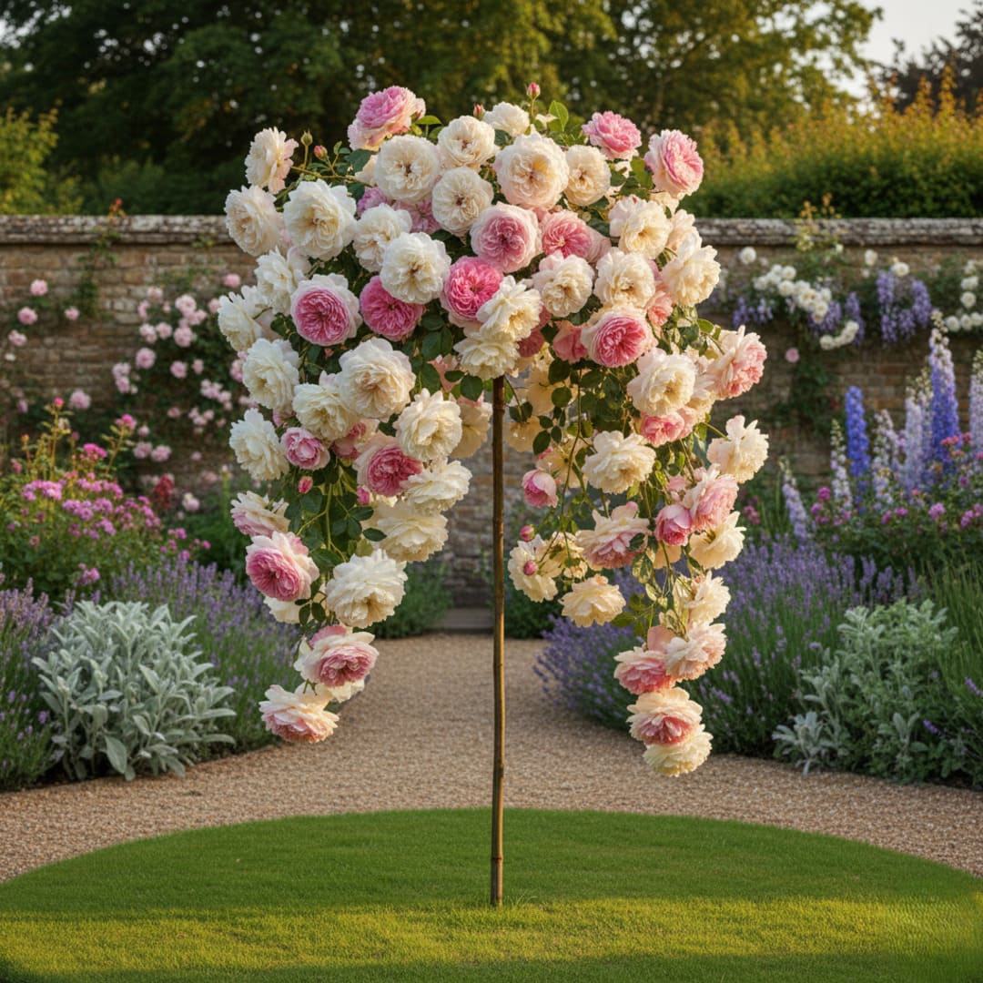 Trandafir Pomisor Curgator Altoit Bicolor "Roz-Alb" - H 150-160cm, Anul 4