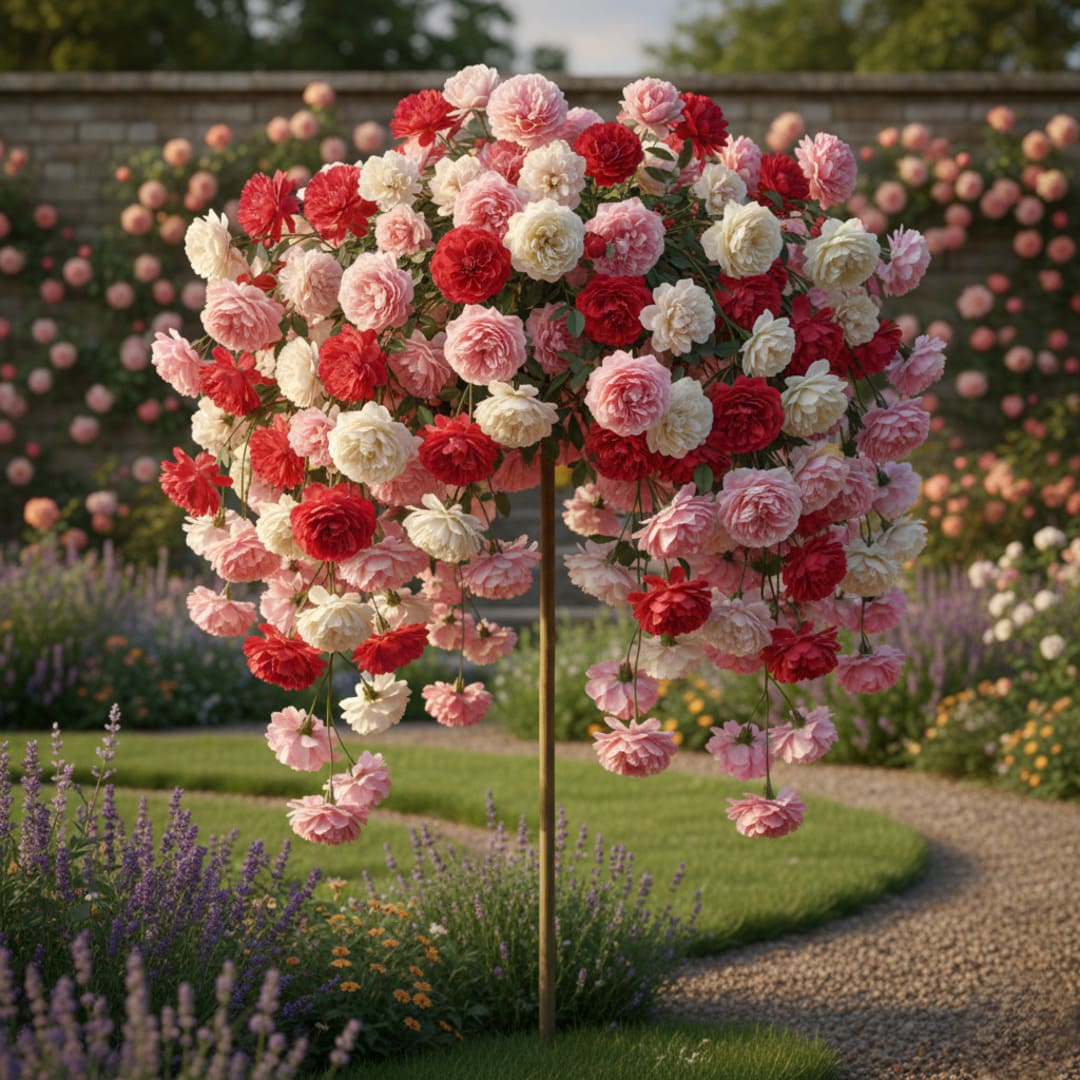 Trandafir Pomisor Curgator Altoit Bicolor "Roz-Rosu" - H 150-160cm, Anul 4