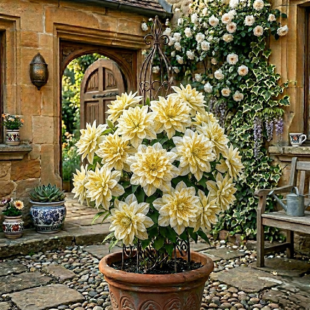 Clematis Cățărător Bicolor "Alb-Galben" la Ghiveci H 50cm+