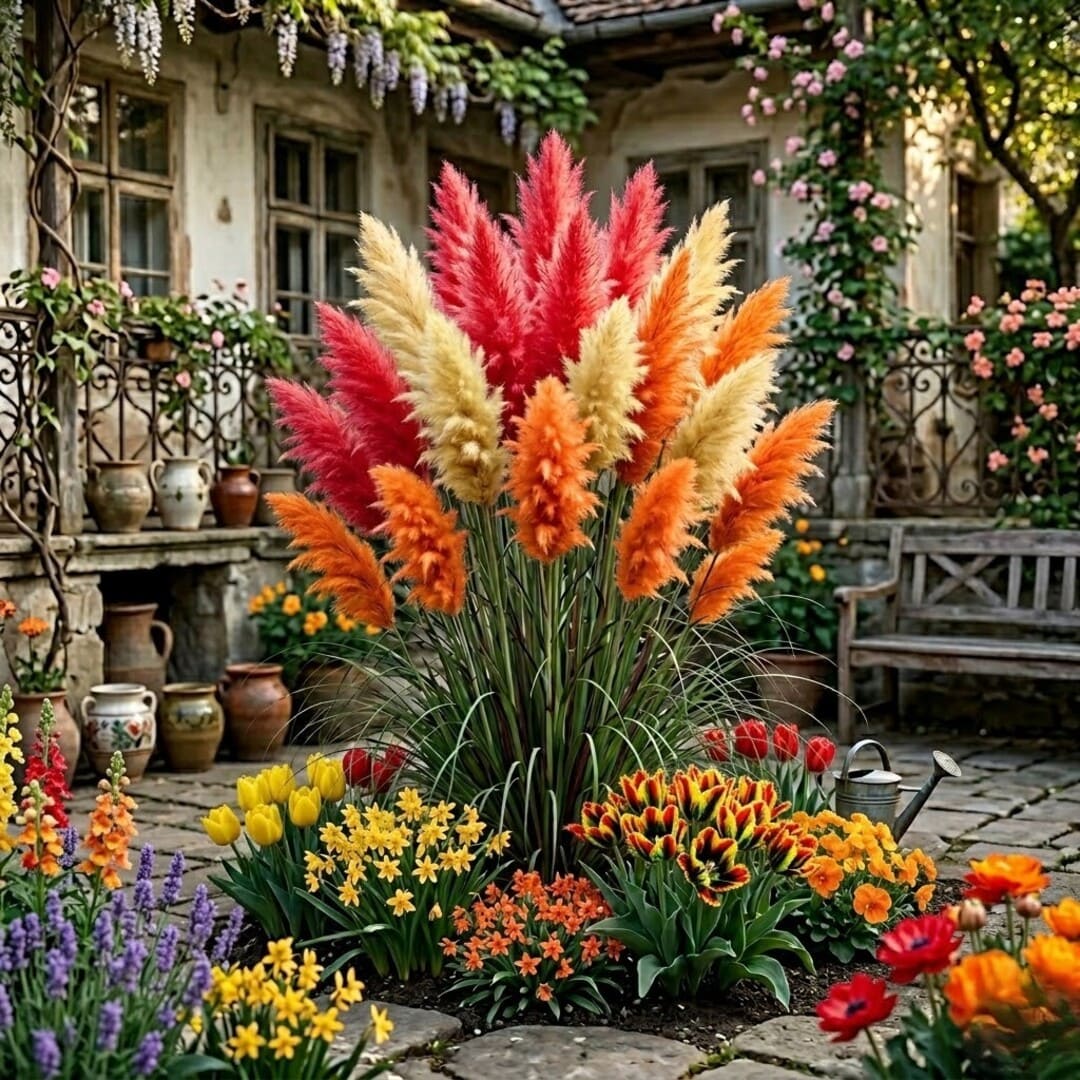 Iarba de Pampas Multicolor la Ghiveci, H 40cm+