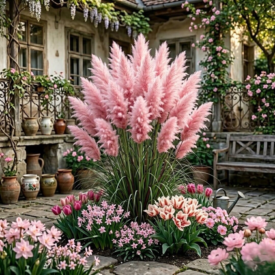 Iarba de Pampas Roz la Ghiveci, H 40cm+