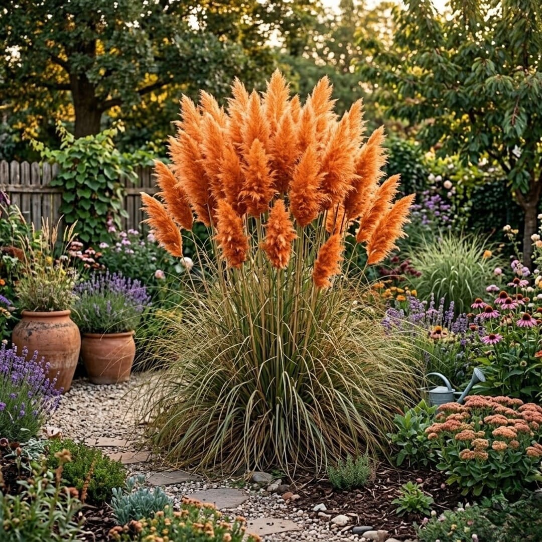 Iarba de Pampas Portocalie la Ghiveci, H 40cm+