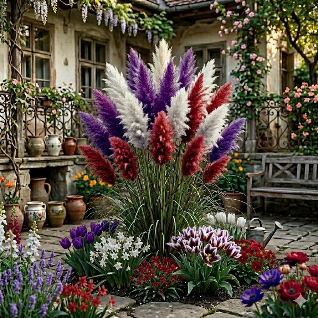 Iarba de Pampas Multicolora la Ghiveci, H 40cm+