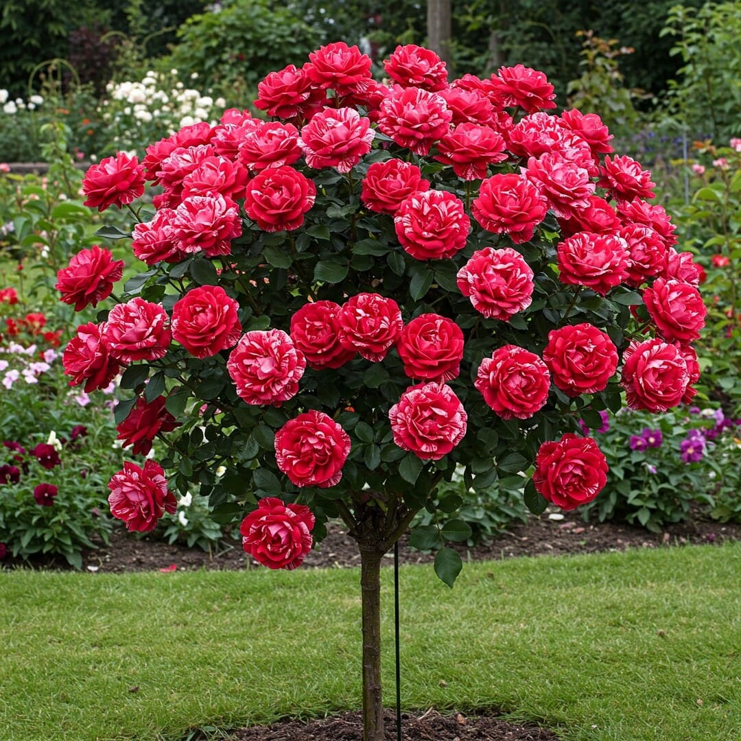 Trandafir Pomisor Rosu Striat - Ghiveci 5L - 140-160cm, Anul 3