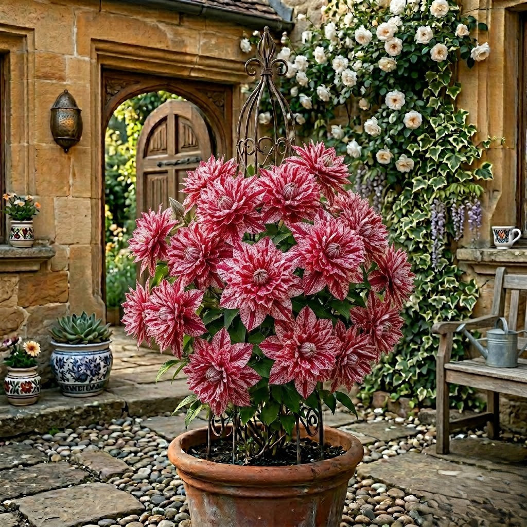 Clematis Cățărător Bicolor "Alb-Rosu" la Ghiveci H 50cm+