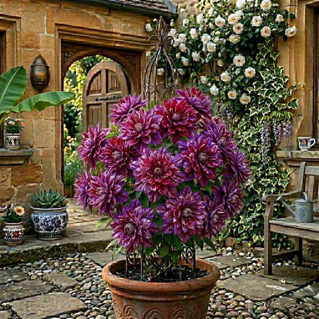 Clematis Cățărător Bicolor "Mov-Rosu" la Ghiveci H 50cm+