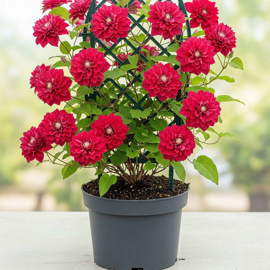 Clematis Cățărător Rosu Batut la Ghiveci H 50cm+