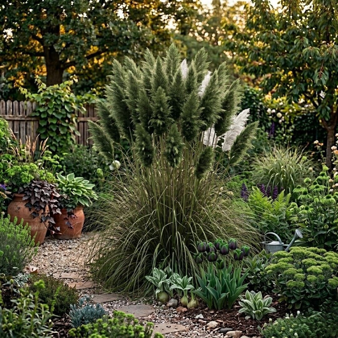 Iarba de Pampas Verde la Ghiveci, H 40cm+