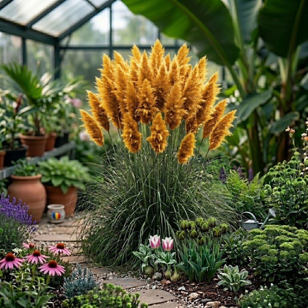 Iarba de Pampas Lime la Ghiveci, H 40cm+